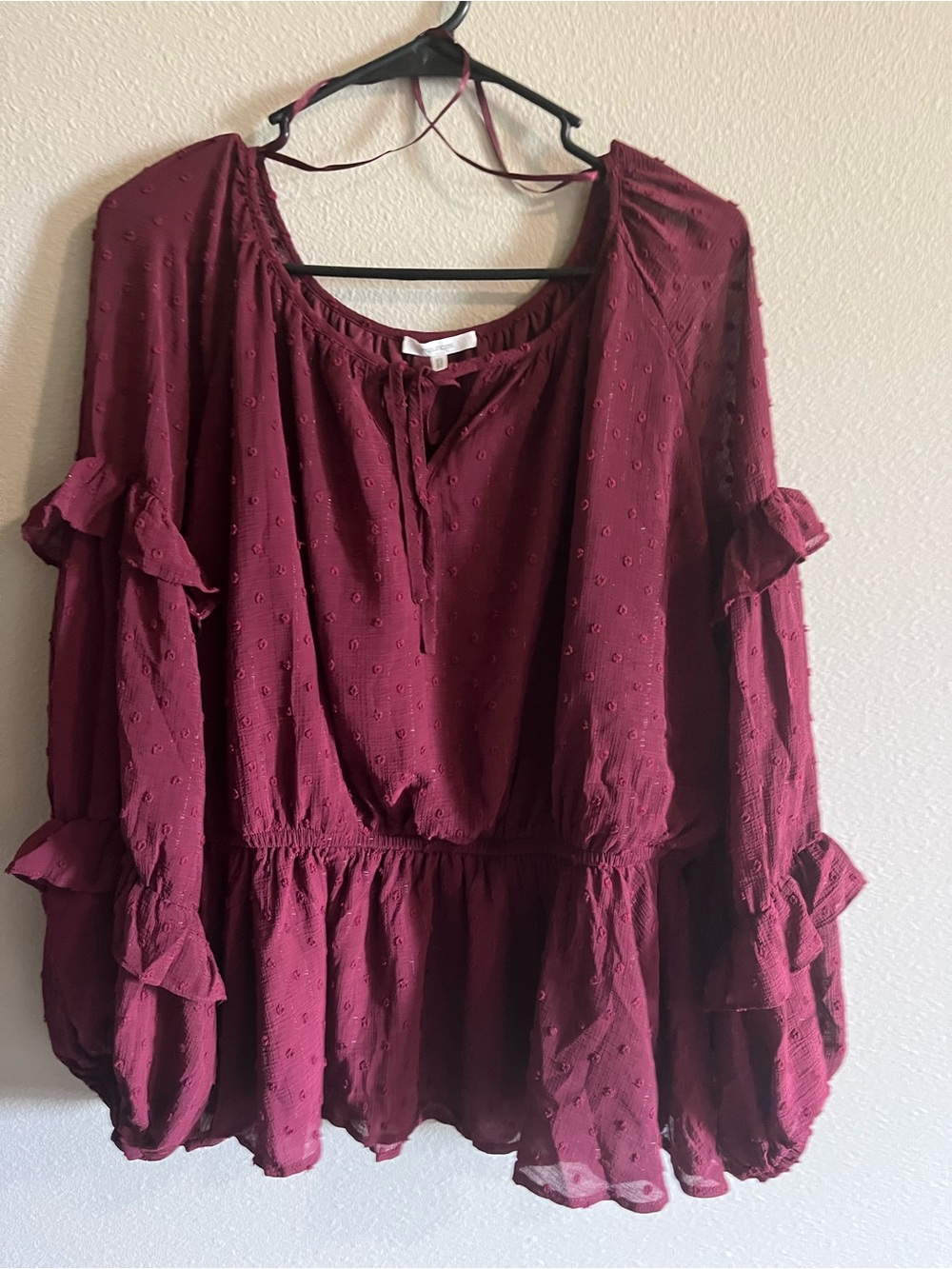 Maurices Wine Red Ruffled Peasant Tunic